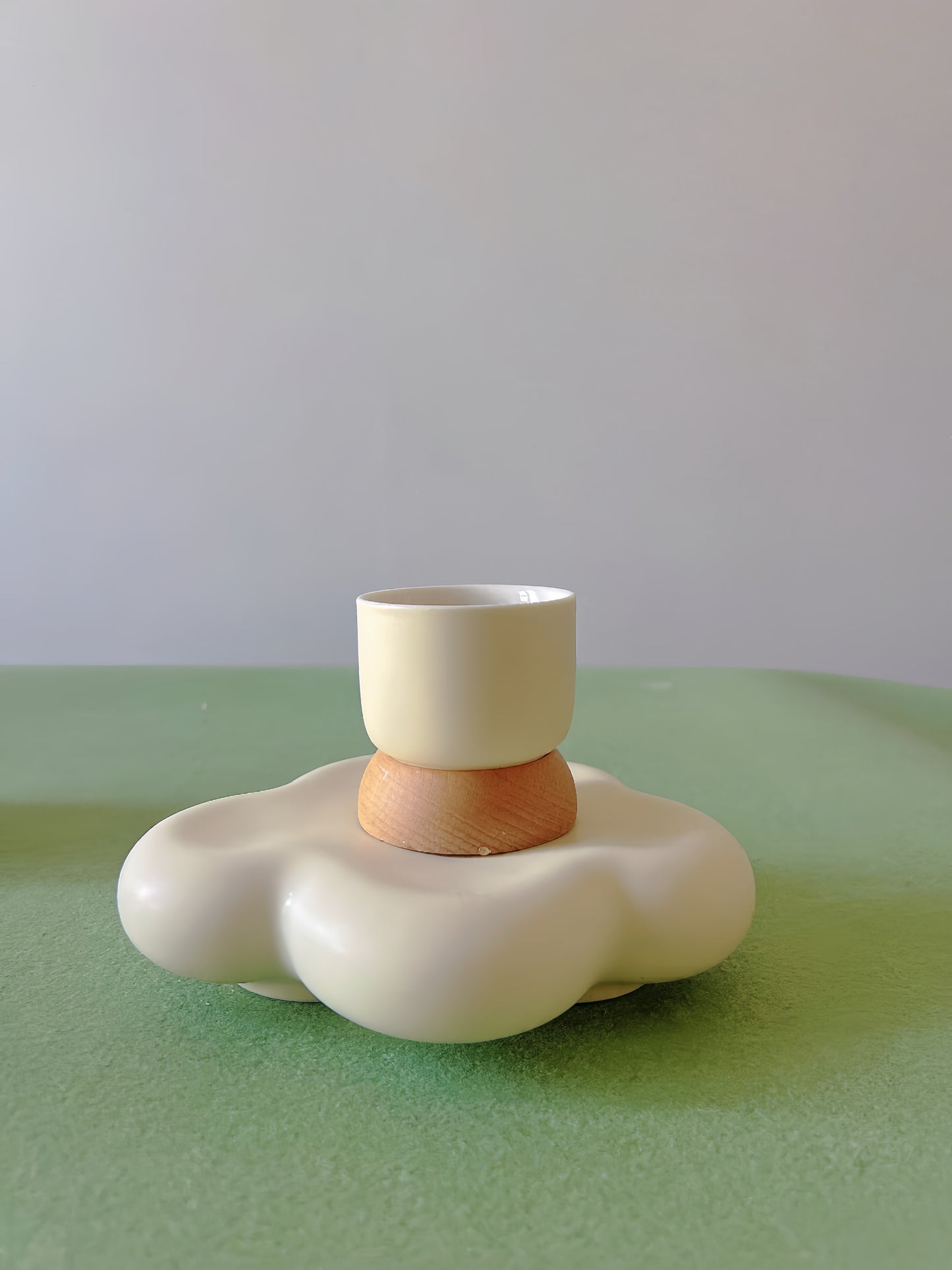 Cloud Whisper: Handcrafted Cream Glazed Ceramic Tea Set with Wooden Accents | Gift-Ready for Tea Lovers