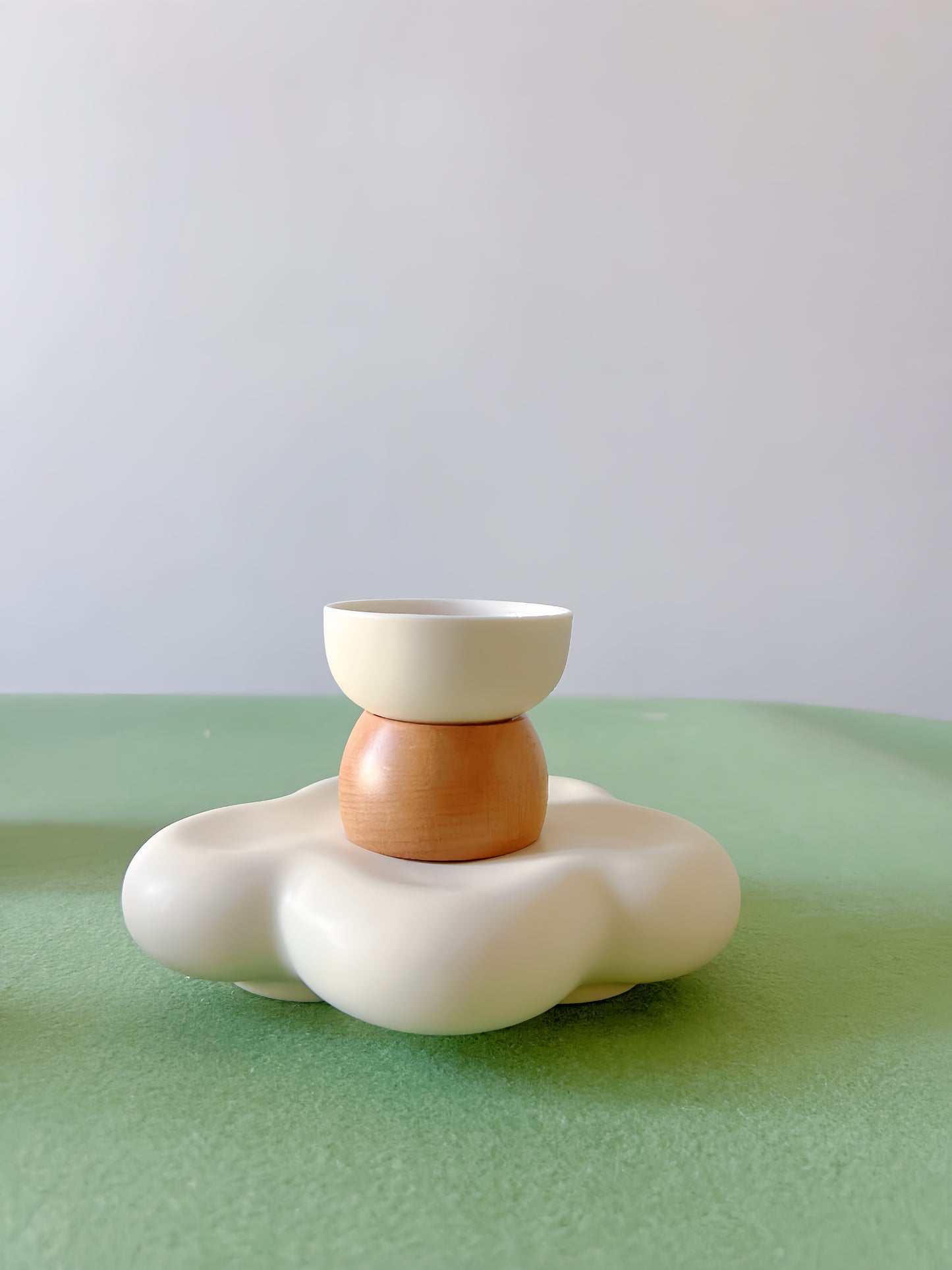 Cloud Whisper: Handcrafted Cream Glazed Ceramic Tea Set with Wooden Accents | Gift-Ready for Tea Lovers