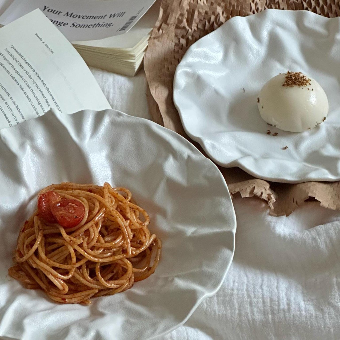 Gift-Ready Pleated Ceramic Plate Set | Handmade White Glazed Tableware from UK | Elegant Eco-Friendly Gift