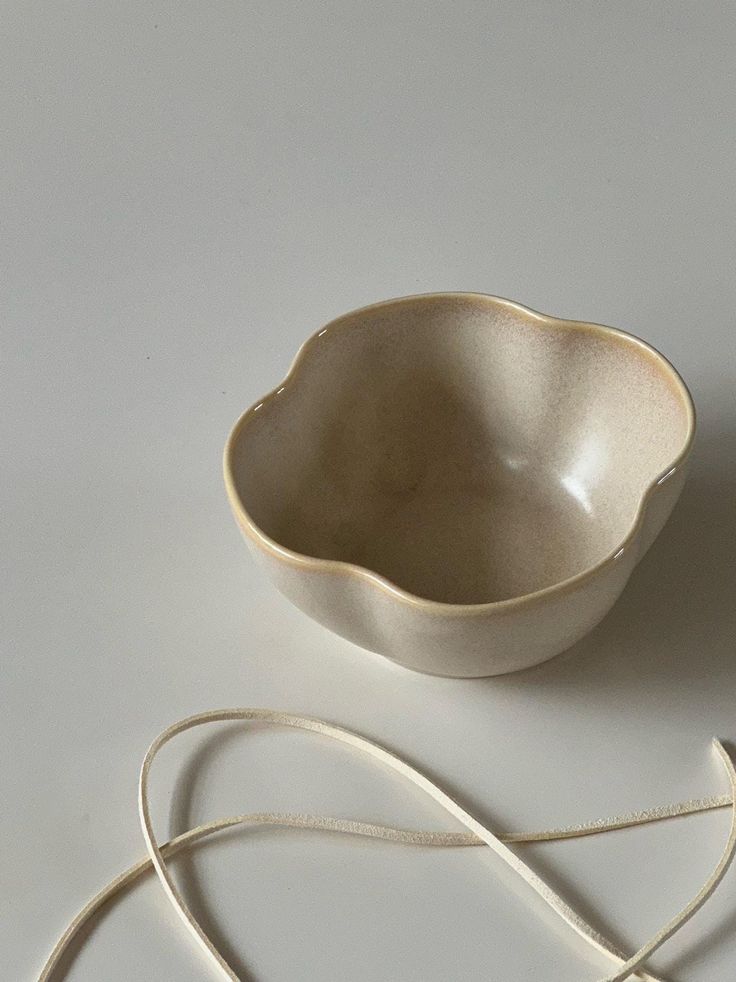 Handcrafted Petal-Shaped Ceramic Bowl | Cream Glaze Wabi-Sabi Tableware Made in the UK