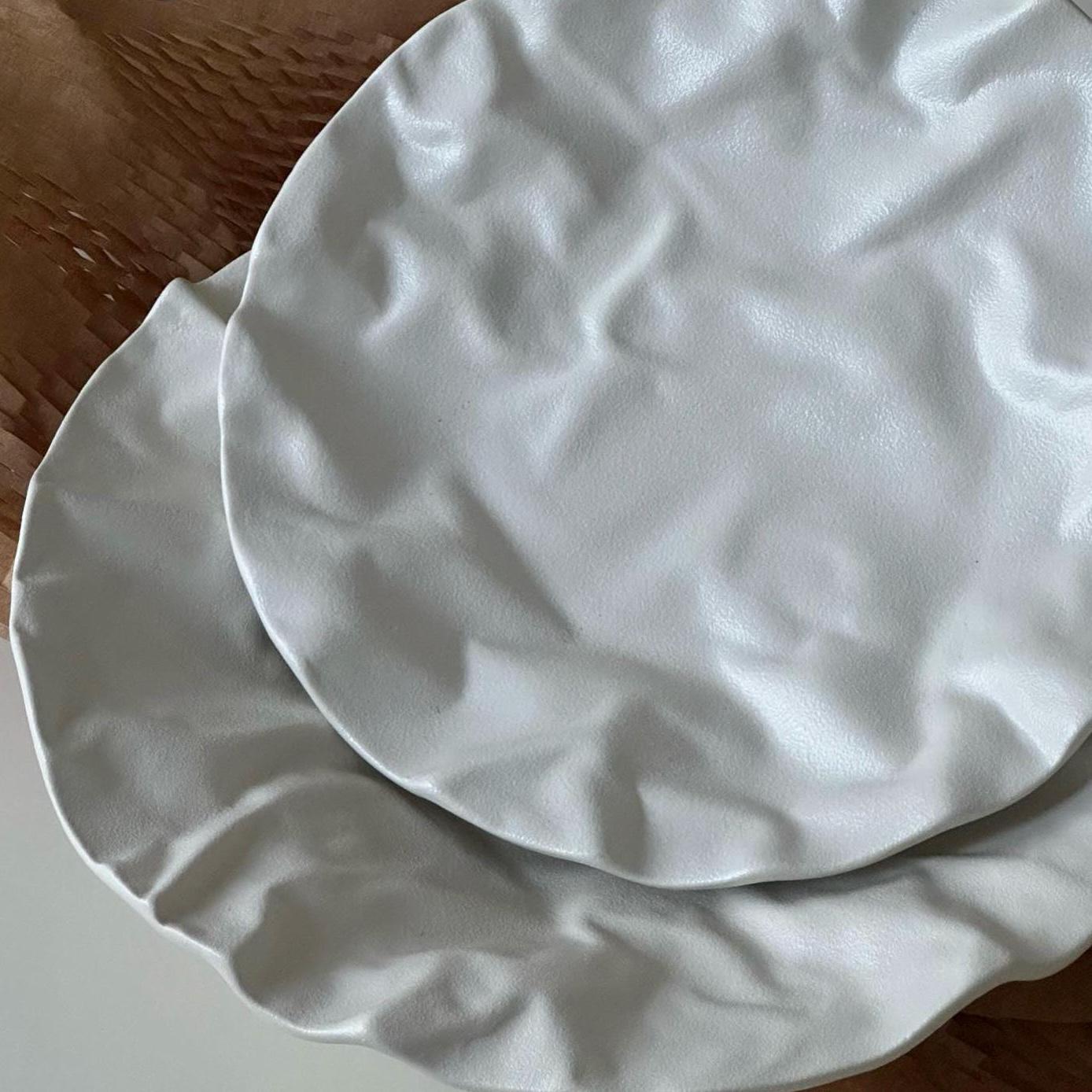 Gift-Ready Pleated Ceramic Plate Set | Handmade White Glazed Tableware from UK | Elegant Eco-Friendly Gift