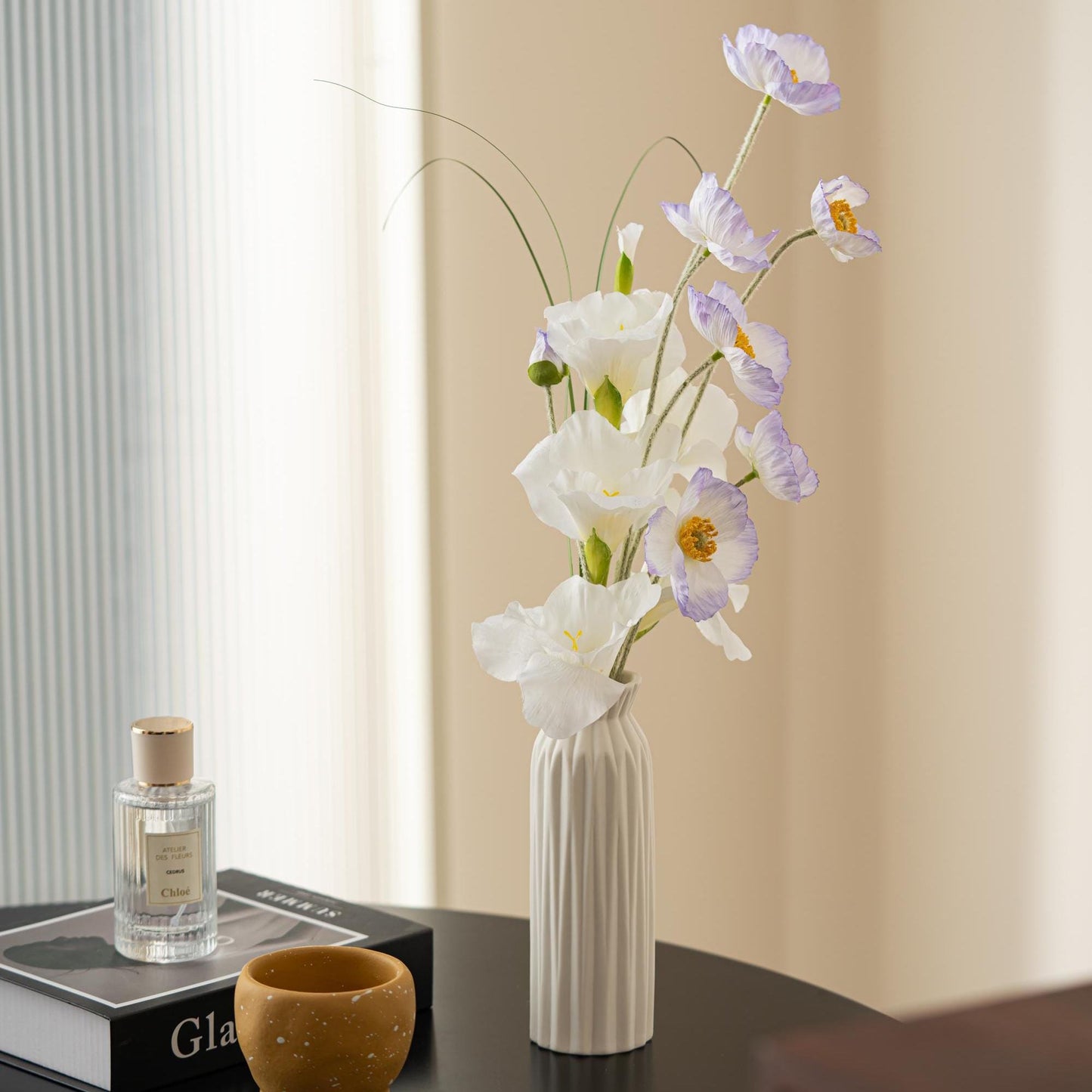 Handcrafted Ceramic Vase | Fluted Column Design | Minimalist Unglazed Pottery from UK | Sustainable Décor for Fresh & Dried Flowers