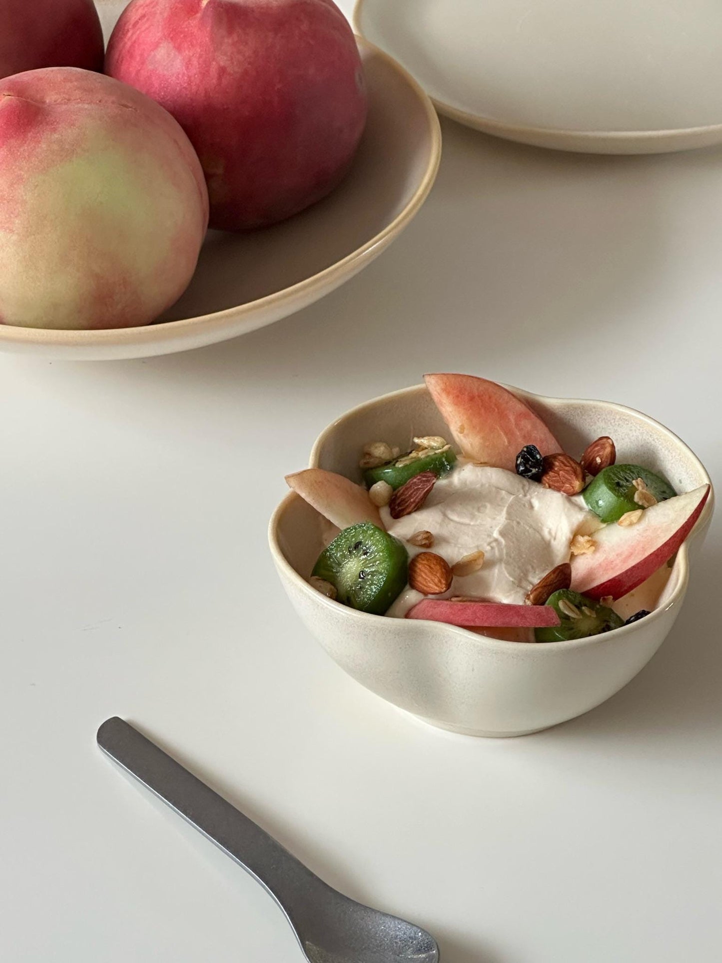 Handcrafted Petal-Shaped Ceramic Bowl | Cream Glaze Wabi-Sabi Tableware Made in the UK