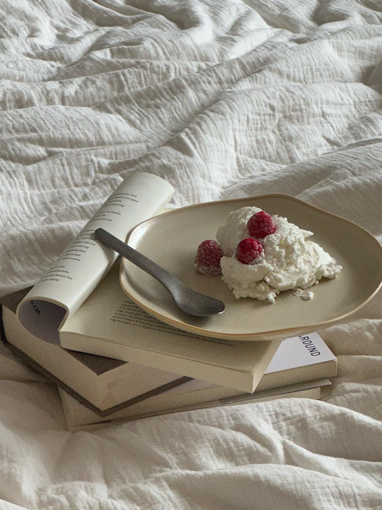 Handcrafted Petal-Shaped Ceramic Plate | Cream Glaze Wabi-Sabi Tableware Made in the UK