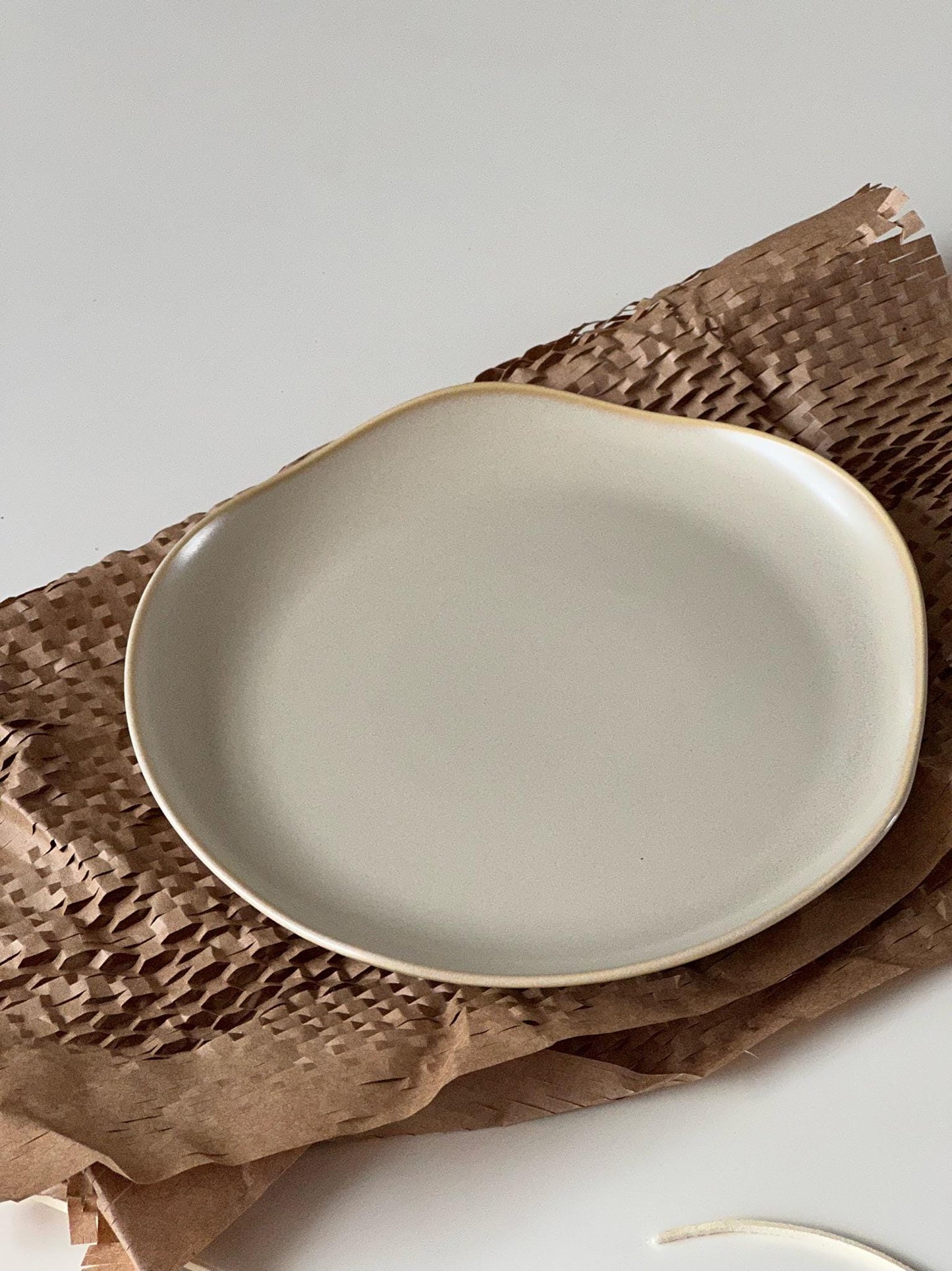Handcrafted Petal-Shaped Ceramic Plate | Cream Glaze Wabi-Sabi Tableware Made in the UK