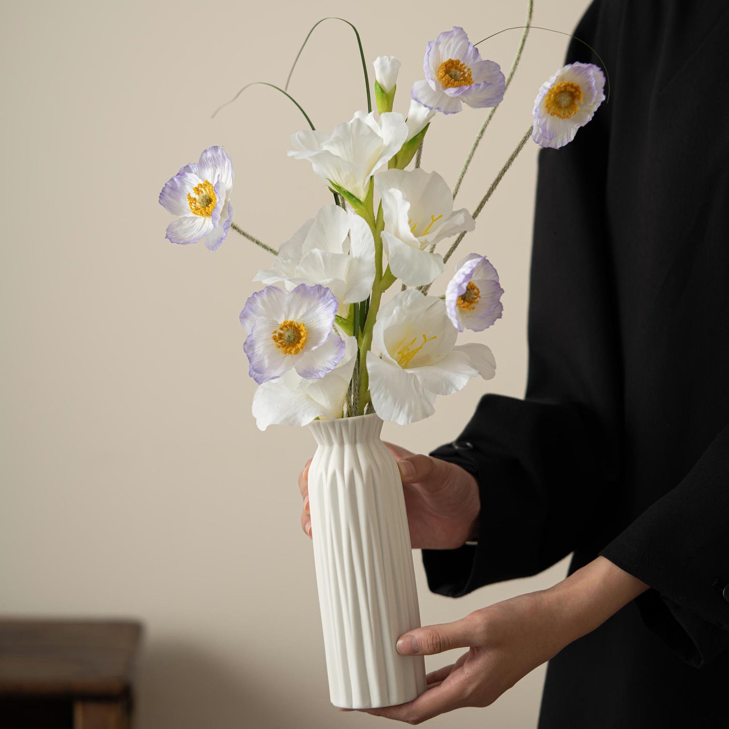 Handcrafted Ceramic Vase | Fluted Column Design | Minimalist Unglazed Pottery from UK | Sustainable Décor for Fresh & Dried Flowers