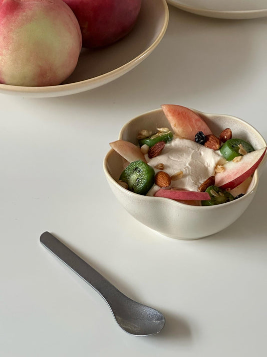 Handcrafted Petal-Shaped Ceramic Bowl | Cream Glaze Wabi-Sabi Tableware Made in the UK