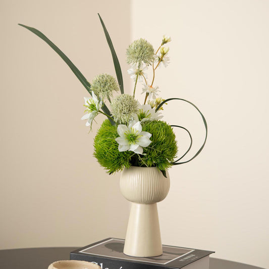 Ceramic Vase in Unique Goblet Shape | Wabi-Sabi British Craft | Minimalist Cream Glaze Handmade Home Decor for Dried Flowers
