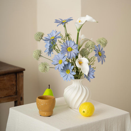 Handmade Ceramic Vase with Swirl Texture | Wabi-Sabi British Pottery | Matte White Home Decor for Fresh & Dried Flowers