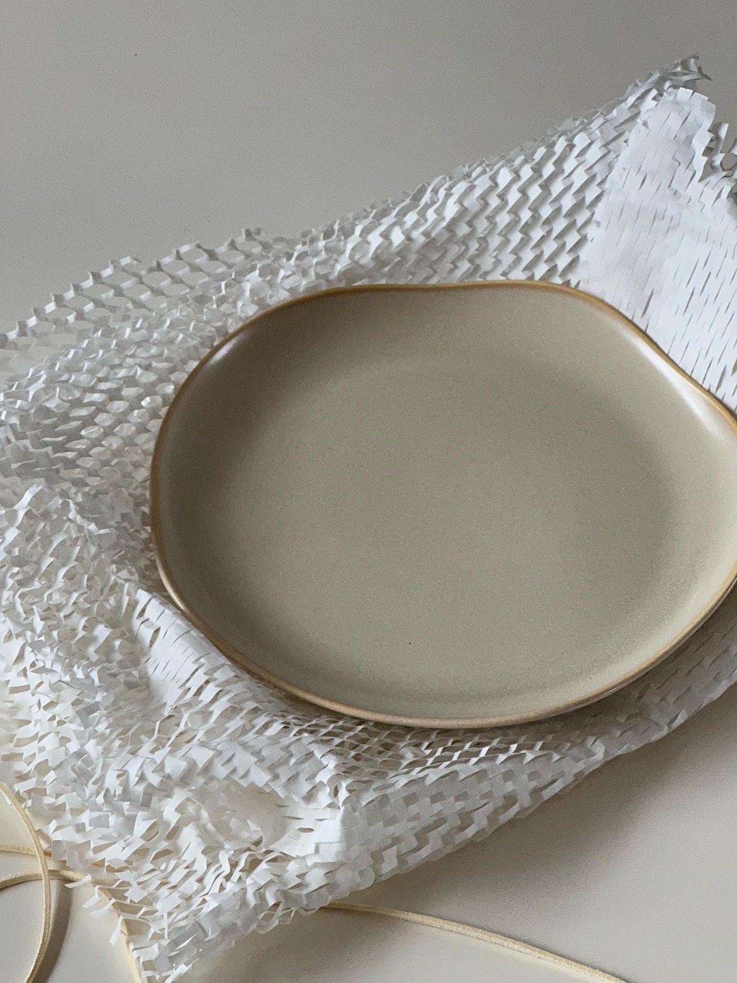 Handcrafted Petal-Shaped Ceramic Plate | Cream Glaze Wabi-Sabi Tableware Made in the UK