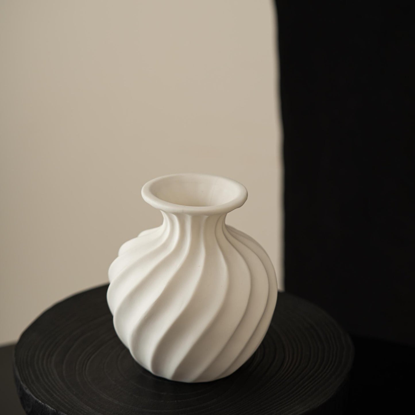Handmade Ceramic Vase with Swirl Texture | Wabi-Sabi British Pottery | Matte White Home Decor for Fresh & Dried Flowers