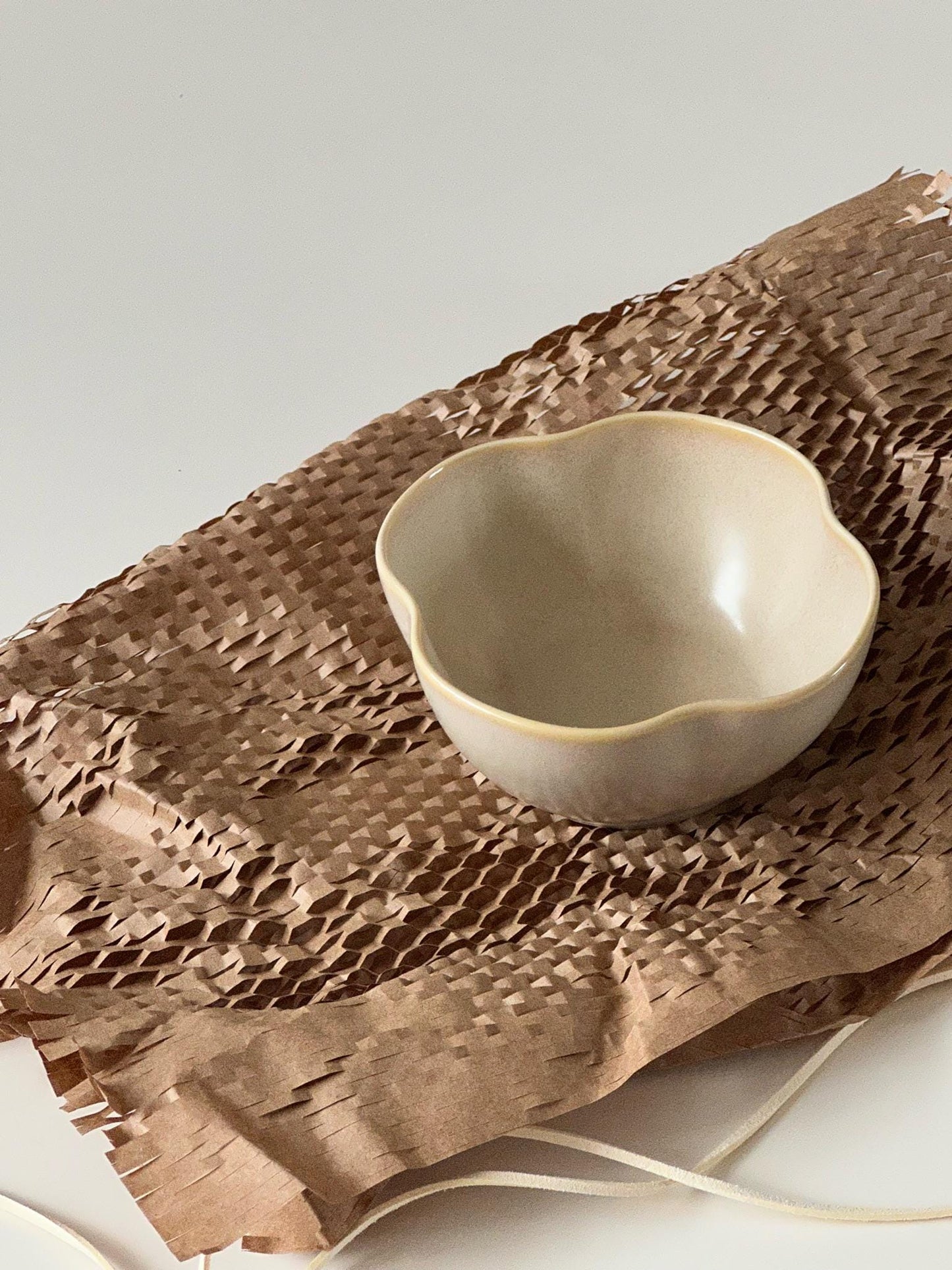 Handcrafted Petal-Shaped Ceramic Bowl | Cream Glaze Wabi-Sabi Tableware Made in the UK