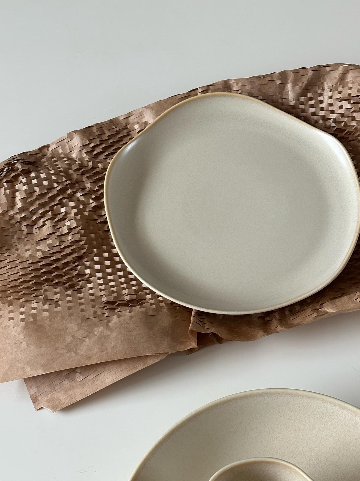 Handcrafted Petal-Shaped Ceramic Plate | Cream Glaze Wabi-Sabi Tableware Made in the UK